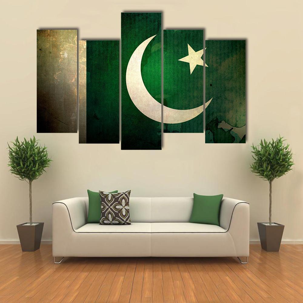 Pakistan Flag On Grunge Texture Canvas Wall Art-5 Pop-Gallery Wrap-47" x 32"-Tiaracle