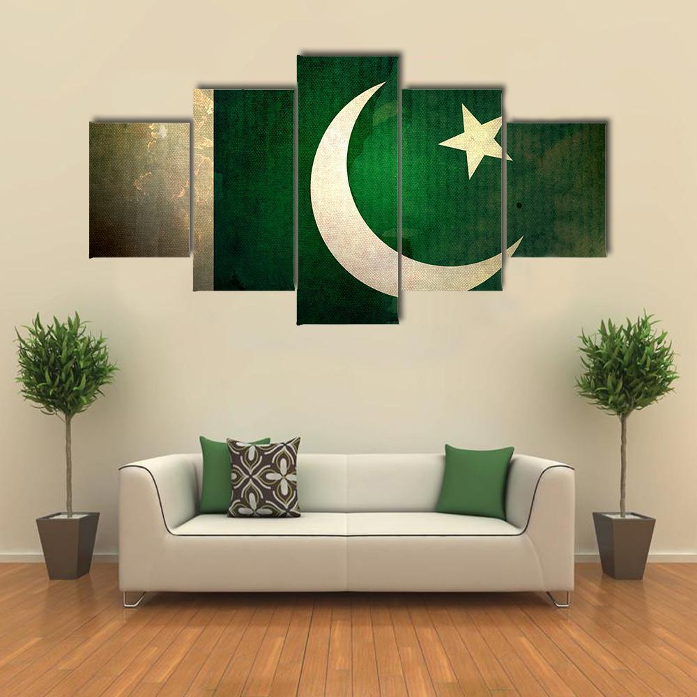 Pakistan Flag On Grunge Texture Canvas Wall Art-5 Star-Gallery Wrap-62" x 32"-Tiaracle