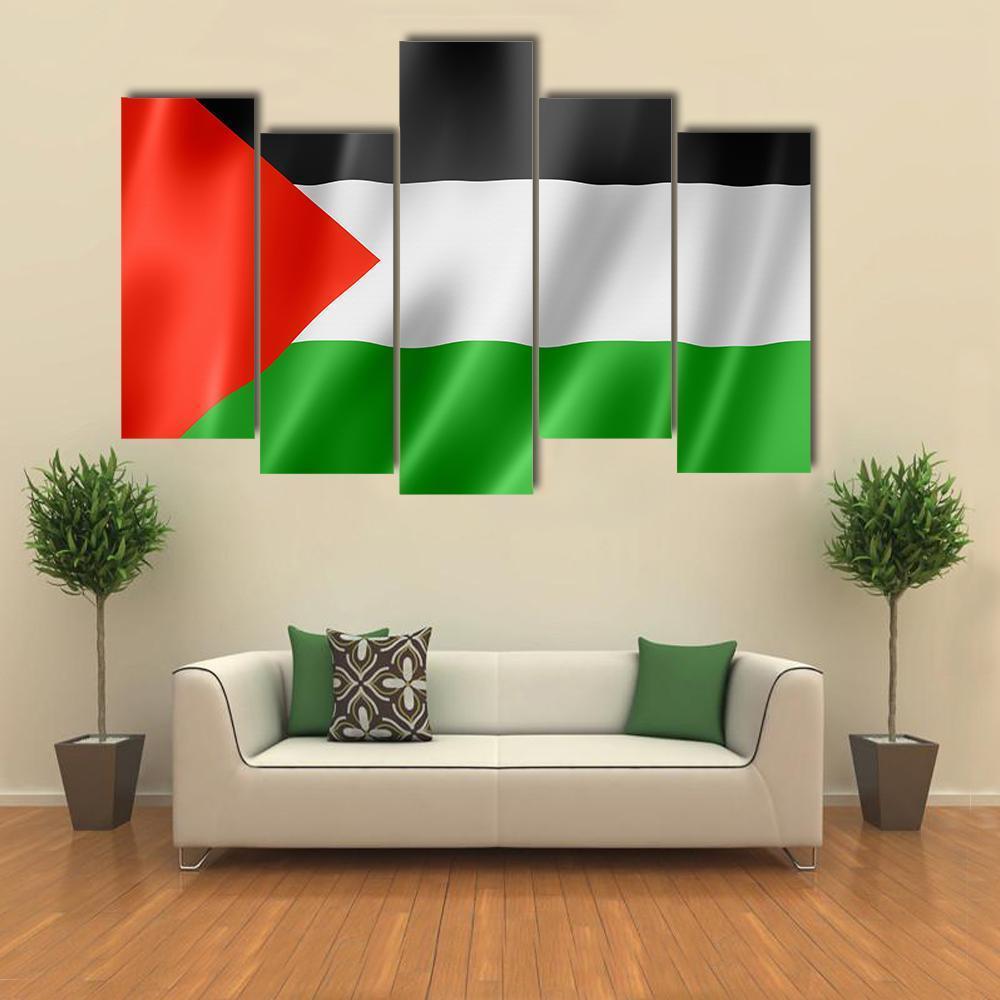 Waving Palestine Flag Canvas Wall Art-5 Pop-Gallery Wrap-47" x 32"-Tiaracle