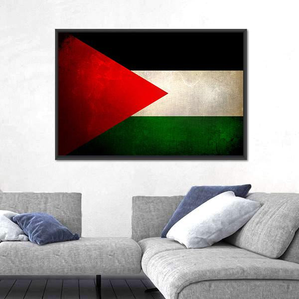 Grunge Palestine Flag Canvas Wall Art-1 Piece-Floating Frame-24" x 16"-Tiaracle