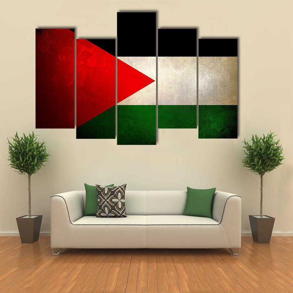 Grunge Palestine Flag Canvas Wall Art-5 Pop-Gallery Wrap-47" x 32"-Tiaracle