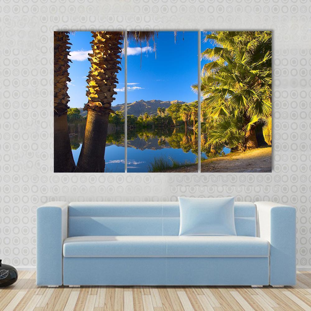 Palm Trees In Spring Season Canvas Wall Art-3 Horizontal-Gallery Wrap-37" x 24"-Tiaracle