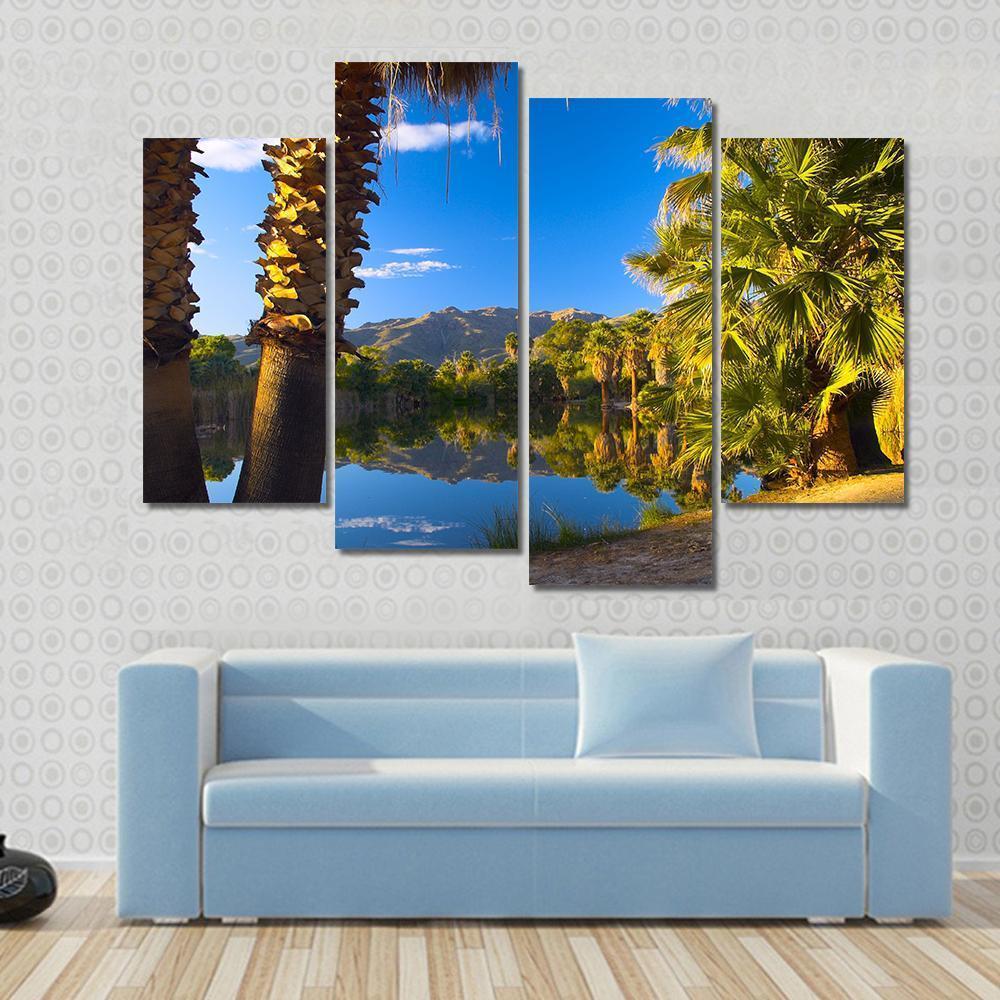 Palm Trees In Spring Season Canvas Wall Art-4 Pop-Gallery Wrap-50" x 32"-Tiaracle