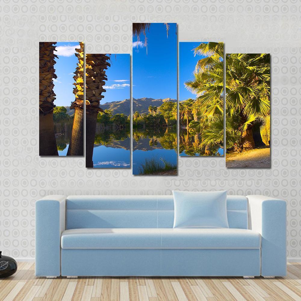 Palm Trees In Spring Season Canvas Wall Art-5 Pop-Gallery Wrap-47" x 32"-Tiaracle