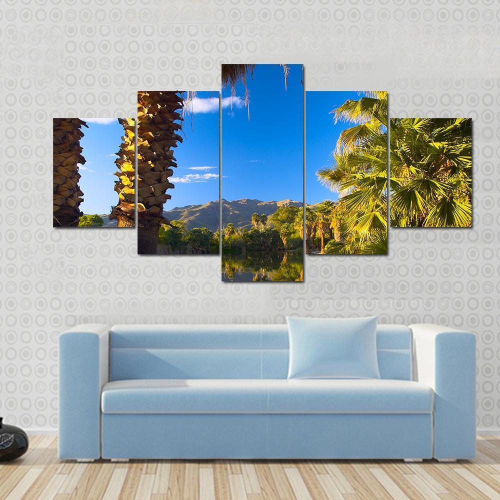 Palm Trees In Spring Season Canvas Wall Art-5 Star-Gallery Wrap-62" x 32"-Tiaracle