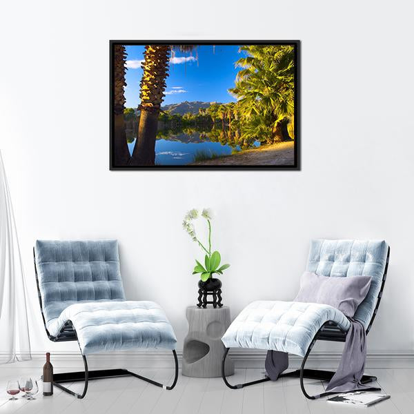 Palm Trees In Spring Season Canvas Wall Art-1 Piece-Floating Frame-24" x 16"-Tiaracle