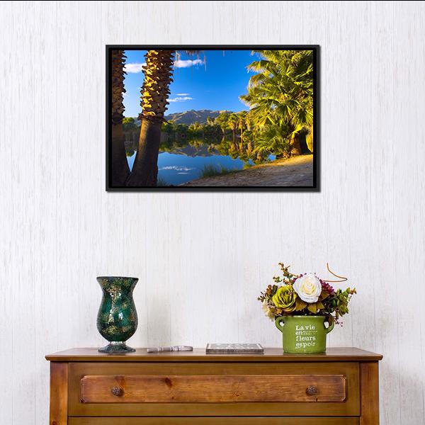 Palm Trees In Spring Season Canvas Wall Art-3 Horizontal-Gallery Wrap-25" x 16"-Tiaracle