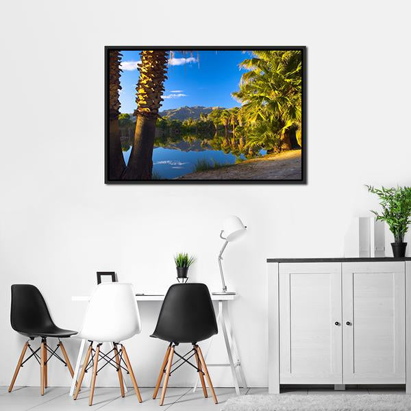 Palm Trees In Spring Season Canvas Wall Art-3 Horizontal-Gallery Wrap-25" x 16"-Tiaracle