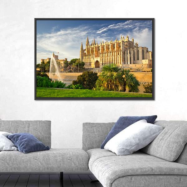 Palma Cathedral Spain Canvas Wall Art-1 Piece-Floating Frame-24" x 16"-Tiaracle