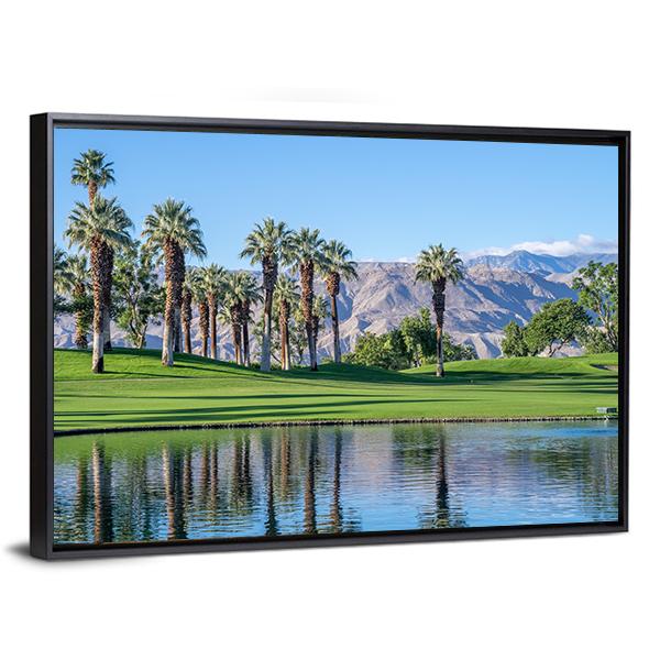 Palms Reflecting In Water Canvas Wall Art-3 Horizontal-Gallery Wrap-25" x 16"-Tiaracle