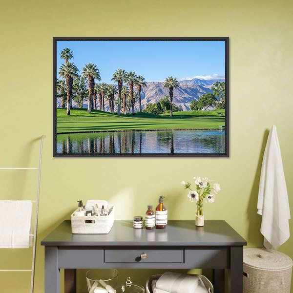 Palms Reflecting In Water Canvas Wall Art-3 Horizontal-Gallery Wrap-25" x 16"-Tiaracle