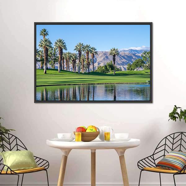 Palms Reflecting In Water Canvas Wall Art-3 Horizontal-Gallery Wrap-25" x 16"-Tiaracle