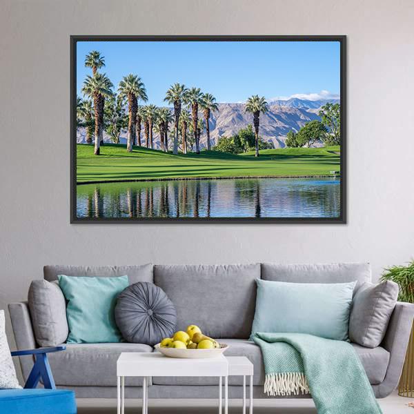 Palms Reflecting In Water Canvas Wall Art-1 Piece-Floating Frame-24" x 16"-Tiaracle