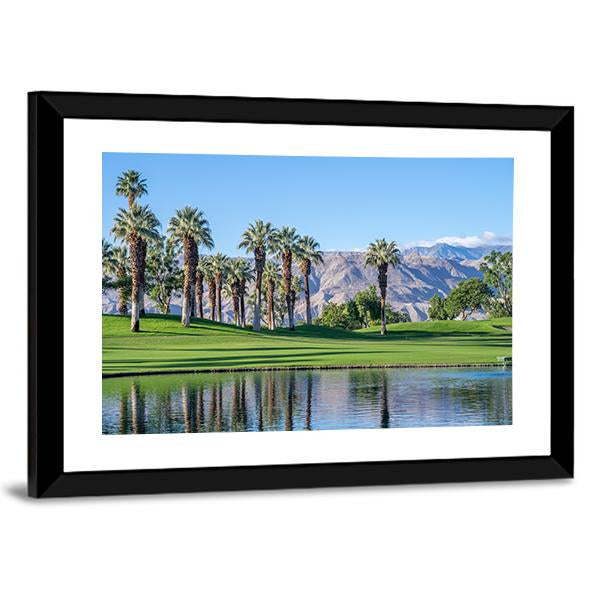 Palms Reflecting In Water Canvas Wall Art-3 Horizontal-Gallery Wrap-25" x 16"-Tiaracle