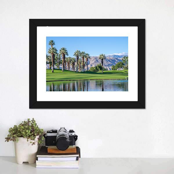 Palms Reflecting In Water Canvas Wall Art-3 Horizontal-Gallery Wrap-25" x 16"-Tiaracle