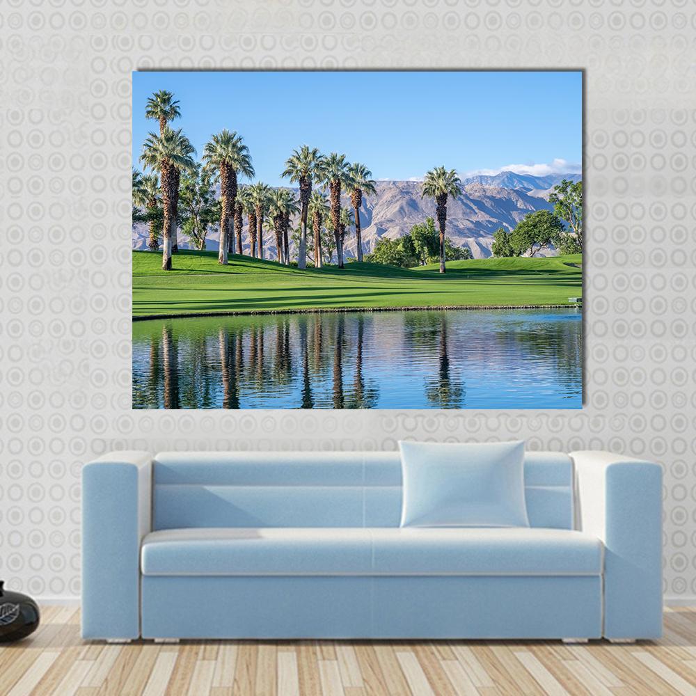 Palms Reflecting In Water Canvas Wall Art-1 Piece-Gallery Wrap-48" x 32"-Tiaracle