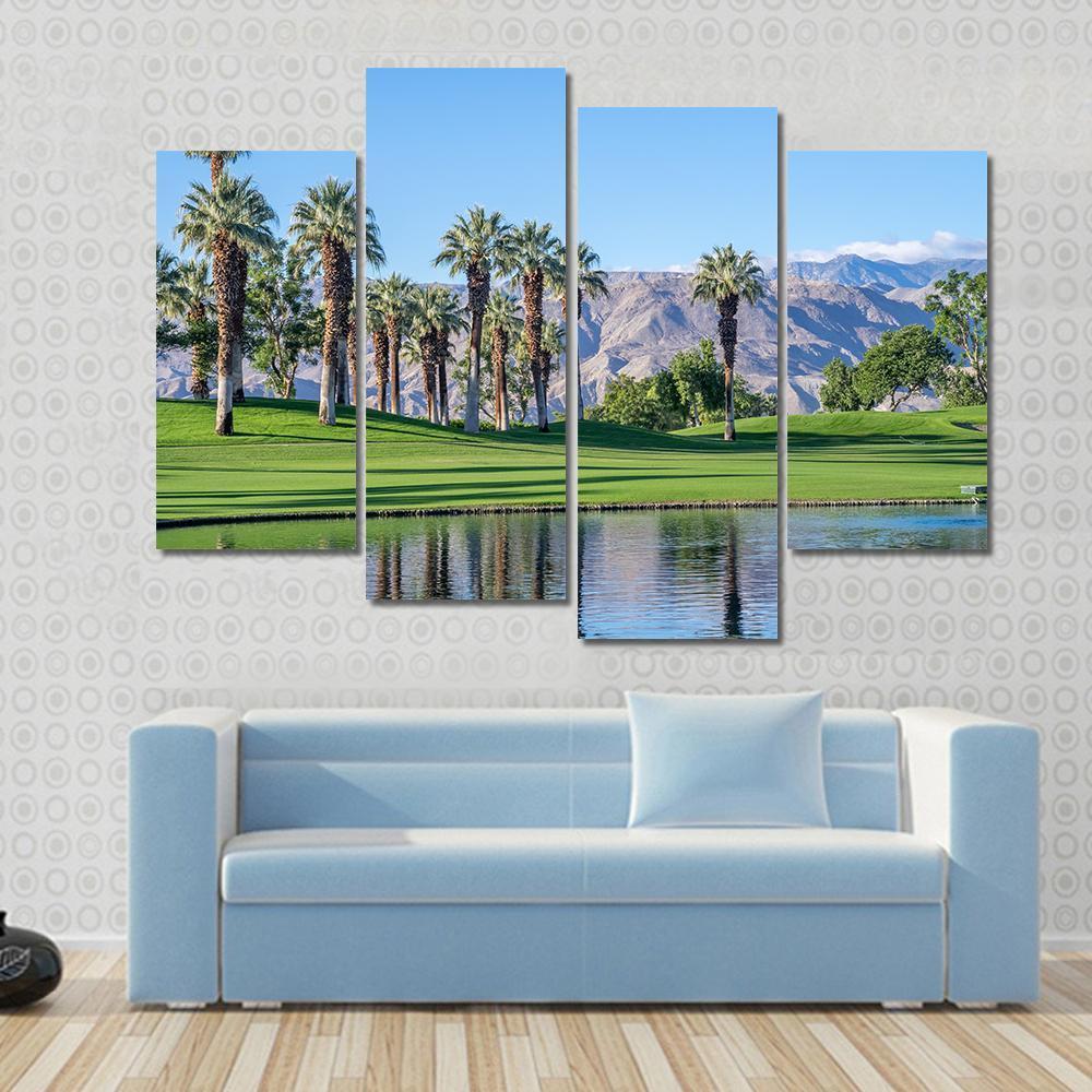 Palms Reflecting In Water Canvas Wall Art-4 Pop-Gallery Wrap-50" x 32"-Tiaracle