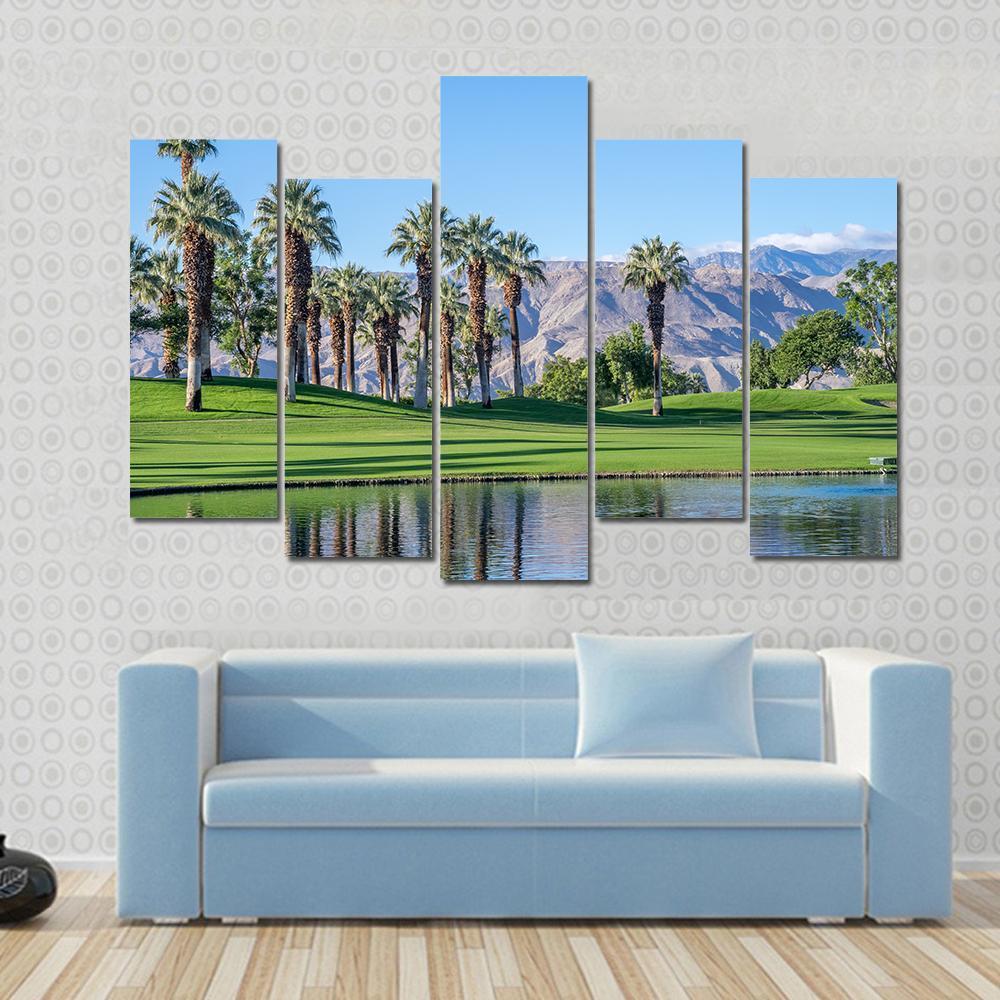 Palms Reflecting In Water Canvas Wall Art-5 Pop-Gallery Wrap-47" x 32"-Tiaracle