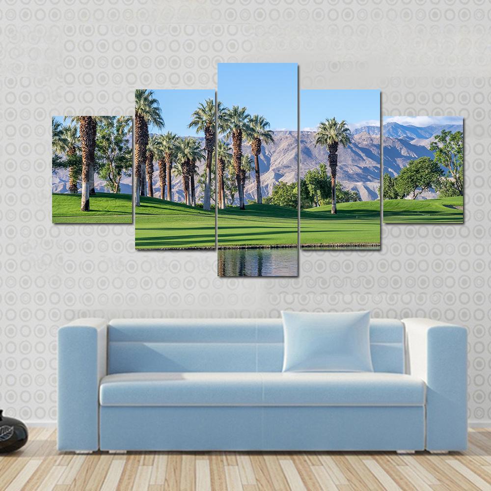 Palms Reflecting In Water Canvas Wall Art-5 Star-Gallery Wrap-62" x 32"-Tiaracle