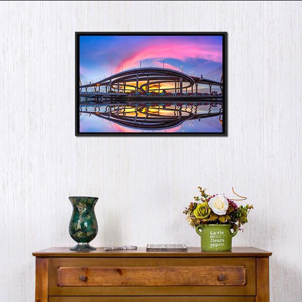 Bhumibol Bridge At Twilight Canvas Wall Art-3 Horizontal-Gallery Wrap-25" x 16"-Tiaracle