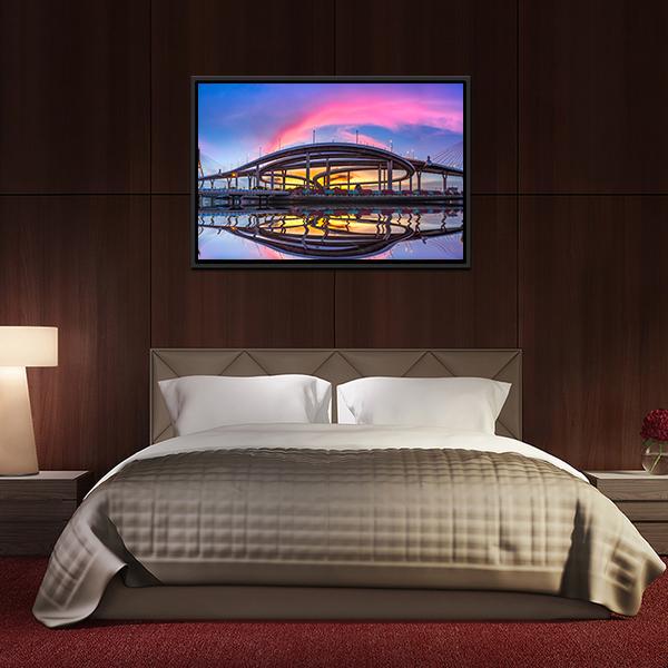 Bhumibol Bridge At Twilight Canvas Wall Art-3 Horizontal-Gallery Wrap-25" x 16"-Tiaracle