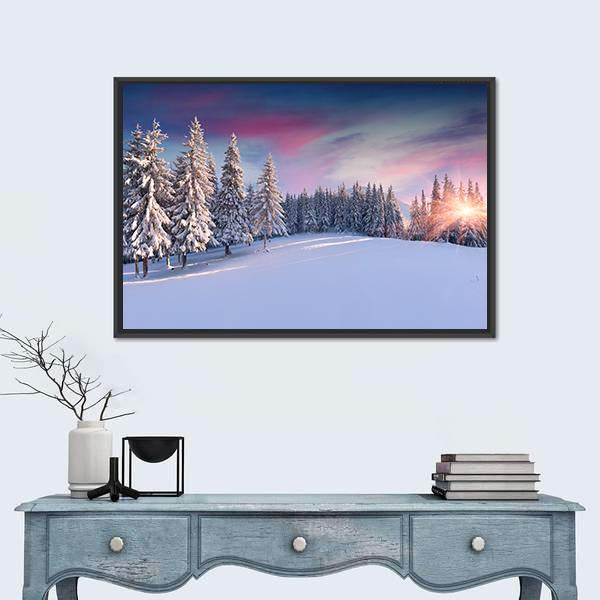 Panorama Of Winter Sunrise Canvas Wall Art-3 Horizontal-Gallery Wrap-25" x 16"-Tiaracle