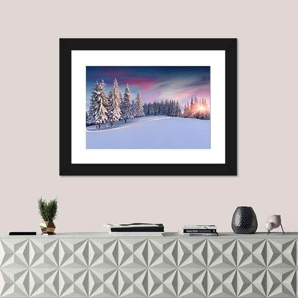 Panorama Of Winter Sunrise Canvas Wall Art-3 Horizontal-Gallery Wrap-25" x 16"-Tiaracle