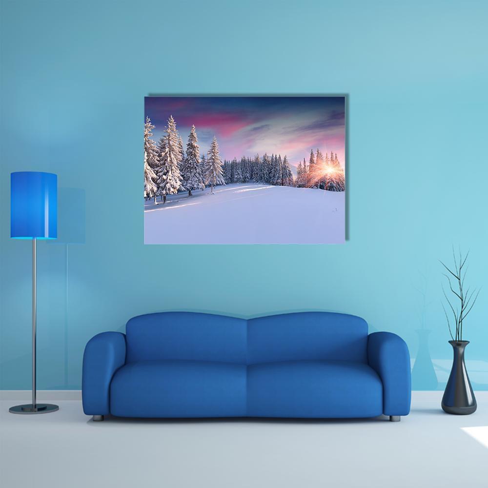 Panorama Of Winter Sunrise Canvas Wall Art-1 Piece-Gallery Wrap-48" x 32"-Tiaracle