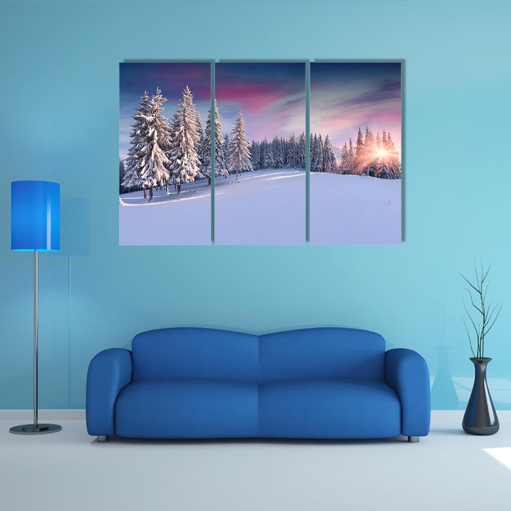 Panorama Of Winter Sunrise Canvas Wall Art-3 Horizontal-Gallery Wrap-37" x 24"-Tiaracle