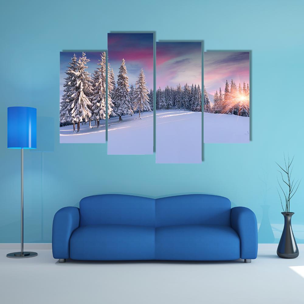 Panorama Of Winter Sunrise Canvas Wall Art-4 Pop-Gallery Wrap-50" x 32"-Tiaracle