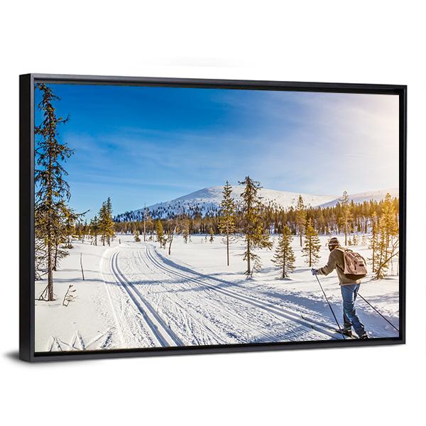 Panoramic View Of Male Person Cross Country Skiing Canvas Wall Art-3 Horizontal-Gallery Wrap-25" x 16"-Tiaracle