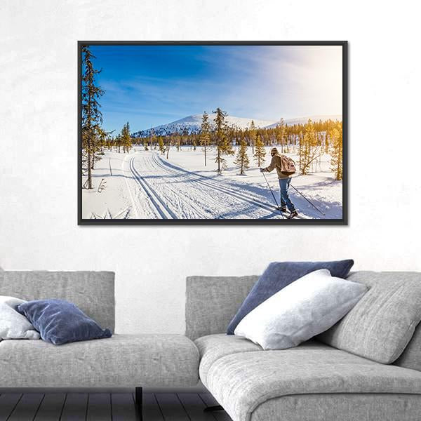 Panoramic View Of Male Person Cross Country Skiing Canvas Wall Art-3 Horizontal-Gallery Wrap-25" x 16"-Tiaracle