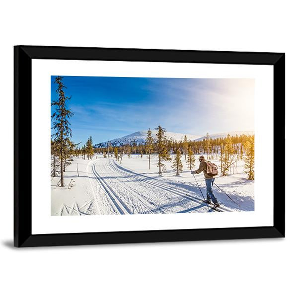 Panoramic View Of Male Person Cross Country Skiing Canvas Wall Art-3 Horizontal-Gallery Wrap-25" x 16"-Tiaracle