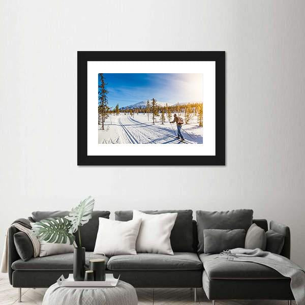 Panoramic View Of Male Person Cross Country Skiing Canvas Wall Art-3 Horizontal-Gallery Wrap-25" x 16"-Tiaracle