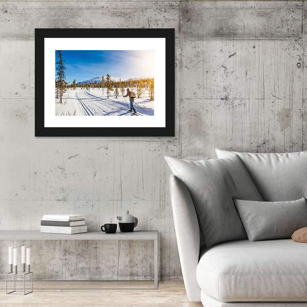 Panoramic View Of Male Person Cross Country Skiing Canvas Wall Art-3 Horizontal-Gallery Wrap-25" x 16"-Tiaracle