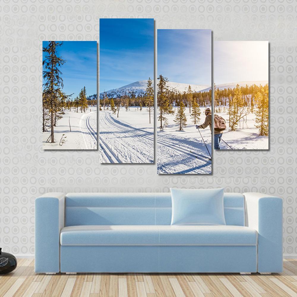 Panoramic View Of Male Person Cross Country Skiing Canvas Wall Art-4 Pop-Gallery Wrap-50" x 32"-Tiaracle