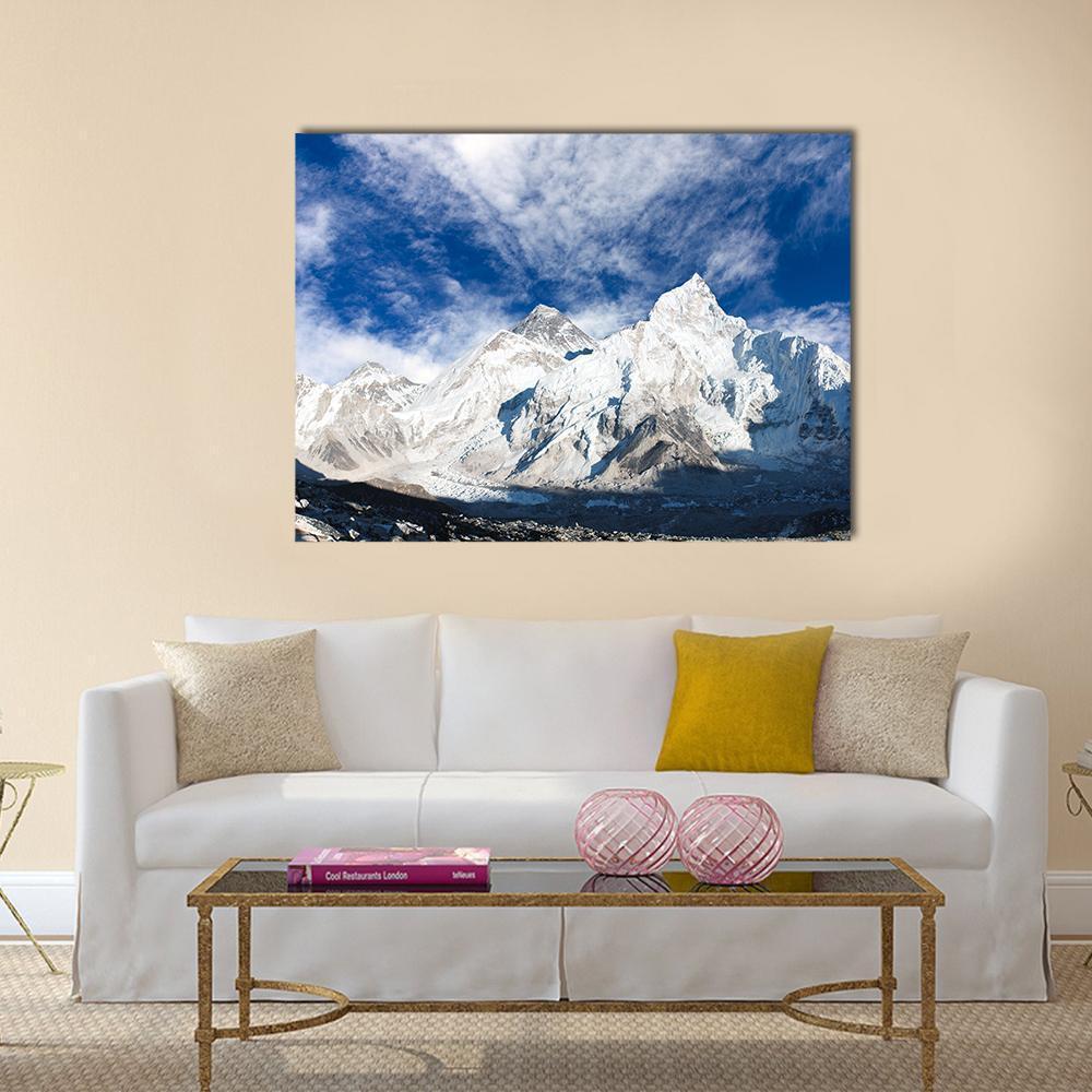 Panoramic View Of Mount Everest With Beautiful Sky And Khumbu Glacier Canvas Wall Art-1 Piece-Gallery Wrap-48" x 32"-Tiaracle