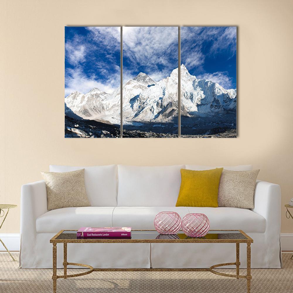 Panoramic View Of Mount Everest With Beautiful Sky And Khumbu Glacier Canvas Wall Art-3 Horizontal-Gallery Wrap-37" x 24"-Tiaracle