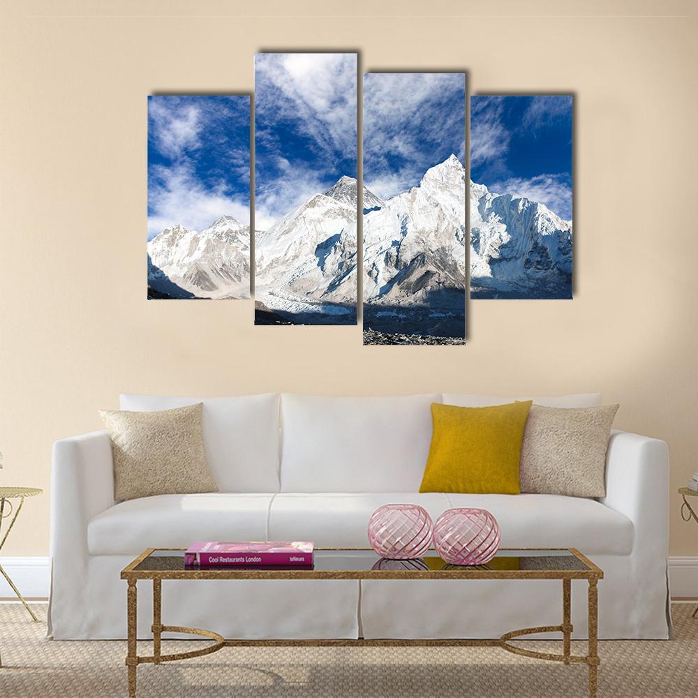 Panoramic View Of Mount Everest With Beautiful Sky And Khumbu Glacier Canvas Wall Art-4 Pop-Gallery Wrap-50" x 32"-Tiaracle