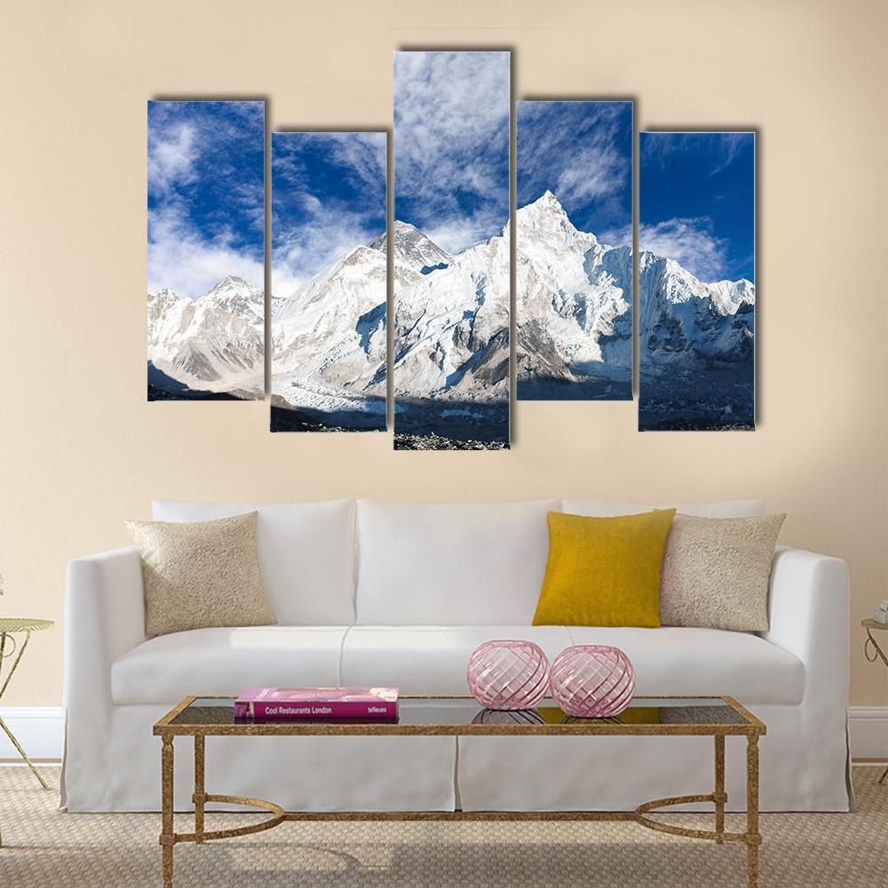 Panoramic View Of Mount Everest With Beautiful Sky And Khumbu Glacier Canvas Wall Art-5 Pop-Gallery Wrap-47" x 32"-Tiaracle