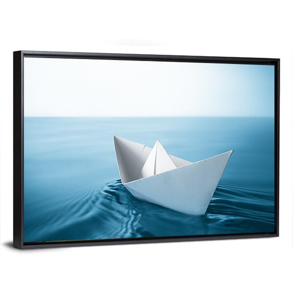 Paper Sailboat In Water Canvas Wall Art-3 Horizontal-Gallery Wrap-25" x 16"-Tiaracle