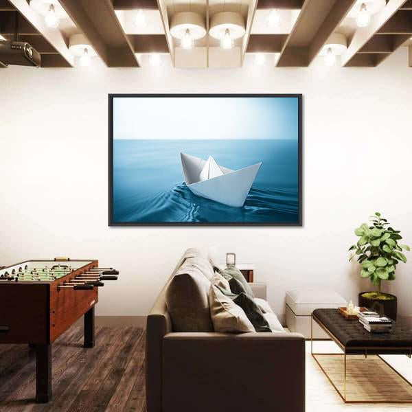 Paper Sailboat In Water Canvas Wall Art-3 Horizontal-Gallery Wrap-25" x 16"-Tiaracle