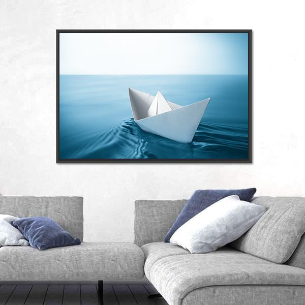 Paper Sailboat In Water Canvas Wall Art-3 Horizontal-Gallery Wrap-25" x 16"-Tiaracle