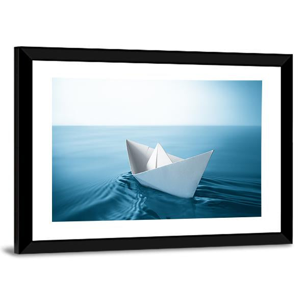 Paper Sailboat In Water Canvas Wall Art-3 Horizontal-Gallery Wrap-25" x 16"-Tiaracle