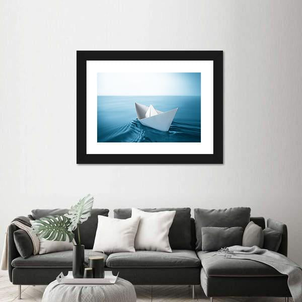 Paper Sailboat In Water Canvas Wall Art-3 Horizontal-Gallery Wrap-25" x 16"-Tiaracle