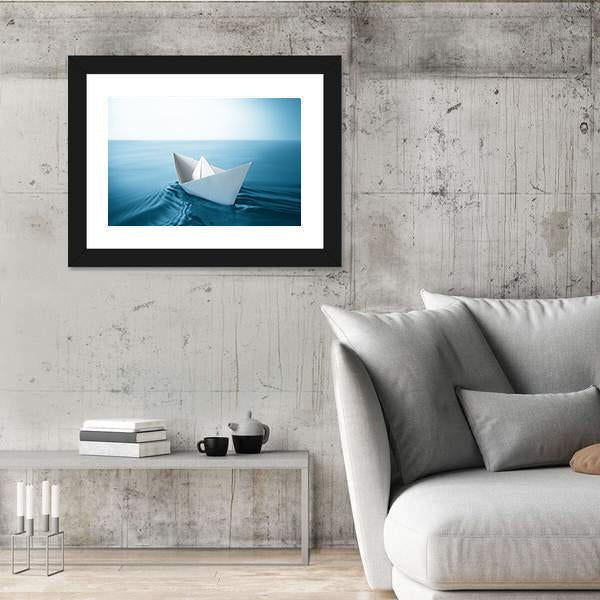 Paper Sailboat In Water Canvas Wall Art-3 Horizontal-Gallery Wrap-25" x 16"-Tiaracle