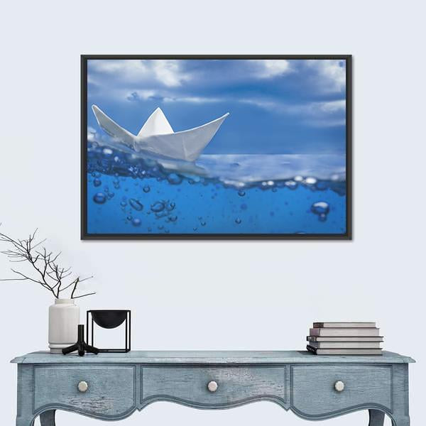 Paper Ship Splash With Bubbles Canvas Wall Art-1 Piece-Floating Frame-24" x 16"-Tiaracle