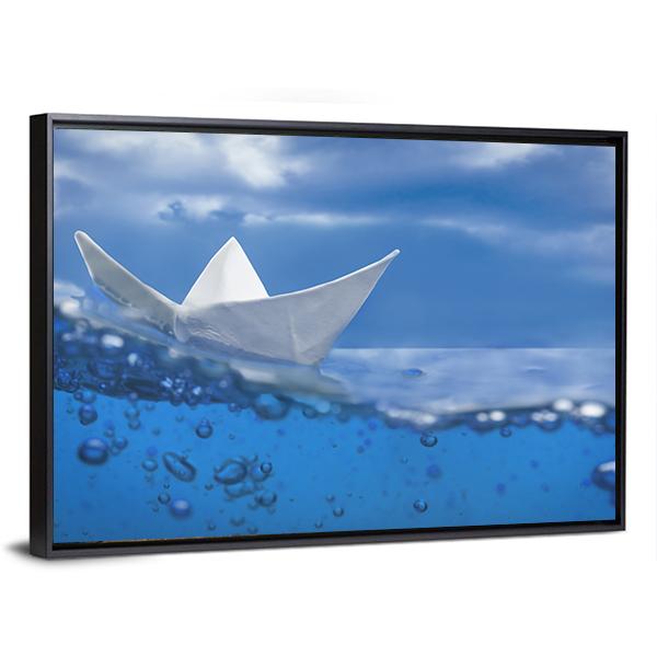 Paper Ship Splash With Bubbles Canvas Wall Art-3 Horizontal-Gallery Wrap-25" x 16"-Tiaracle