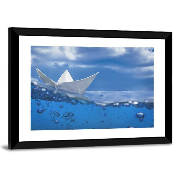 Paper Ship Splash With Bubbles Canvas Wall Art-3 Horizontal-Gallery Wrap-25" x 16"-Tiaracle