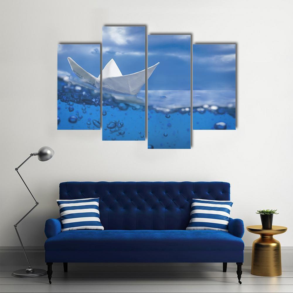 Paper Ship Splash With Bubbles Canvas Wall Art-4 Pop-Gallery Wrap-50" x 32"-Tiaracle